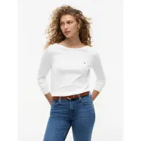 Tommy Hilfiger Strickpullover "CO JERSEY STITCH V-NECK SWEATER" mit Logo-Flag, U-Boot-Ausschnitt