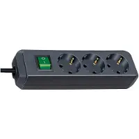 Brennenstuhl Eco-Line Steckdosenleiste mit Schalter 3-fach schwarz 3m H05VV-F 3G1,5, 1152300400