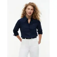 Tommy Hilfiger Hemdbluse "STRETCH REGULAR LS SHIRT" mit gesticktem Logo, Regular Fit