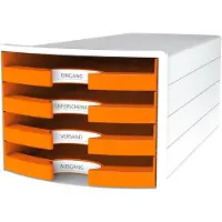 HAN Schubladenbox Impuls 2.0, 4 Schubladen, Format A4, stapelbar, offen, weiß/orange