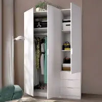 Dmora Kleiderschrank Dbarro, Garderobe für Schlafzimmer, Kleiderschrank mit 3 Flügeltüren und 3 Schubladen, 121x52h184 cm, Weiß