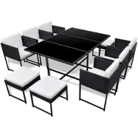 vidaXL 11-tlg. Garten-Essgruppe mit Auflagen Poly Rattan Schwarz