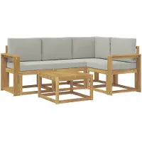 vidaXL Outdoor-Sofagarnitur 5 Stk. Weiß und Hellgrau Polyester