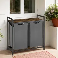 Vasagle Wäschekorb 2 Fächer, Wäschesammler mit Ablage, Wäschebox BLHB35201G01