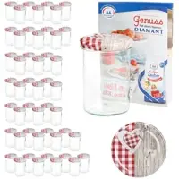 MamboCat 50er Set Sturzglas 435 ml To 82 Deckel Holz Herz rot incl. Diamant Gelierzauber Rezeptheft