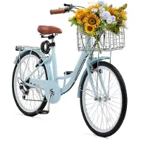 Vevor Cruiser Fahrrad mit 7 Gängen (Reifendurchmesser 660,4 mm)Beach Fahrrad mit großem Korb & Gepäckträger, Cruiser-Fahrrad mit verstellbarem Sitz, für Radfahren & Trainieren & Einkaufen Blau