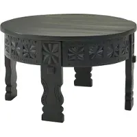 Wohnling Couchtisch Mango Massivholz Rund 60x36x60cm Schwarz Orientalisch