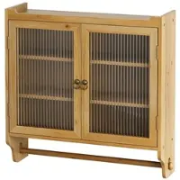 STILVORA Wandschrank Massivholz/MDF Natur 63x60x18 cm, Glasfront, 3 Ebenen