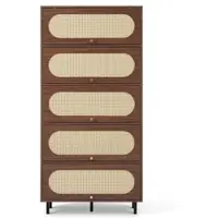 STILVORA Sideboard mit Rattan und 5 Klappen, Hochschrank mit großem Stauraum, Kommode mit Metallbeinen für Wohnzimmer Flur Küche