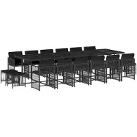 vidaXL 17-tlg. Garten-Essgruppe mit Kissen Schwarz Poly Rattan