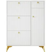 STILVORA Schuhschrank aus Spanplatte und Metall, Weiß, 121 x 90 x 25 cm