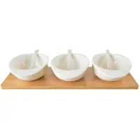 Orion Snackschalen mit Löffeln, weißes Porzellan, auf Tablett, WHITELINE, 32 cm, 7 Stk.