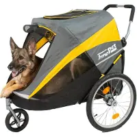 Innopet Großer Hundewagen - Hercules 2.0 Gelb/Grau - Heavy Duty Buggy Rahmen bis 50kg belastbar -inkl. Regenschutz - hintere 45cm Luftreifen/vorne pannensicheres EFA Rad - ohne Werkzeug aufzubauen