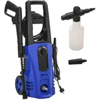 STILVORA Hochdruckreiniger Set mit Rollen 1800 W 150 bar 510 l/h 78x35x27 cm 1 Paket mit Zubehör Düsenwinkel 0 bis 75 Grad Start Stopp Automatik Blau