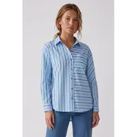 Scotch & Soda Oversized Shirt Cerulean Multi Pinstripe Größe: XS | Longsleeves Outlet | Damen | Blau