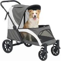 PawHut Pet Stroller Polyester Stahl 124L x 67B x 100H cm Dunkelgrau
