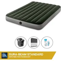 Intex Luftbett - 2 Personen - 137 x 191 x 25 cm - Grün - Mit Pumpe + Spannbettlaken Schwarz + Reperaturset