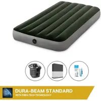 Intex Luftbett - 1 Person - 99 x 191 x 25 cm - Grün - Mit Pumpe + Spannbettlaken Schwarz + Reperaturset