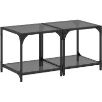 vidaXL Couchtische mit Glasplatte 2 Stk. Schwarz 40x40x40 cm Stahl