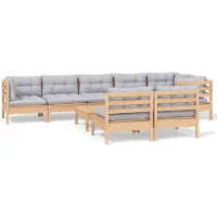 vidaXL 9-tlg. Garten-Lounge-Set mit Grauen Kissen Kiefer Massivholz