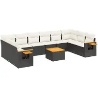 vidaXL 11-tlg. Garten-Sofagarnitur mit Kissen Schwarz Poly Rattan