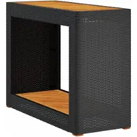 vidaXL Garten-Beistelltisch mit Holzplatte Schwarz Poly Rattan