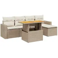 vidaXL 6-tlg. Garten-Sofagarnitur mit Kissen Beige Poly Rattan