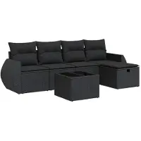 vidaXL 5-tlg. Garten-Sofagarnitur mit Kissen Schwarz Poly Rattan