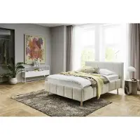 Meise Stauraumbett Alva 140x200 cm | Bettkasten & Lattenrost | Bouclé-Stoff Cream | Holzfuß eichefarbig