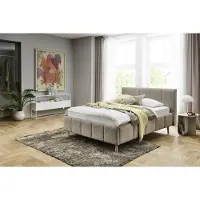 Meise Polsterbett Alva 140x200 cm | Bettgestell | Kopfteil mit Einzügen | Bouclé-Stoff Cappuccino | Holzfuß sand