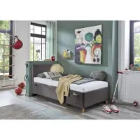 Meise Kinderbett Cool 90x200 cm | Bettkasten & Lattenrost | Cordstoff Anthrazit | Holzfuß eichefarbig