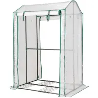 Costway Gewächshaus für Tomaten, 100x81x150cm, Foliengewächshaus mit PE Gitterfolie, Gartengewächshaus mit aufrollbarer Reißverschlusstür, Tomatenhaus klein & begehbar, Stahlrahmen (transparent)