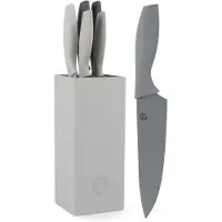 MasterChef Messerblock mit Messer, Messerset mit Block, Scharfe Messer Set mit Küchenmesser, Kochmesser, Brotmesser, Schälmesser & Allzweckmesser, Edelstahlklingen, Softgriff, 6-teilig, Schwarz