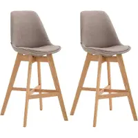 CLP 2er Set Barhocker Cannes Stoff mit Rückenlehnen und Fußstütze | Farbe taupe Gestell Farbe natur