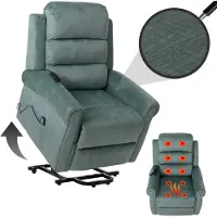 Mendler Fernsehsessel HWC-K63, Relaxsessel, Liegefunktion Aufstehhilfe Massage Heizfunktion, Stoff 220g/m² Chenille blau-grün