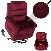 Mendler Fernsehsessel HWC-K63, Relaxsessel, Liegefunktion Aufstehhilfe Massage Heizfunktion, Stoff 220g/m² Chenille bordeaux