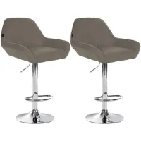 CLP 2er Set Barhocker höhenverstellbar Braga, mit Stoffbezug und Fußstütze | Farbe taupe Gestell Farbe chrom