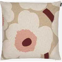 Marimekko Dekokissen "UNIKKO", beige (beige, leinen, rose, bedruckt), B:50cm L:50cm, Baumwolle, Dekokissen_Sitzkissen_Kissenhüllen, Dekokissen, 50x50 cm