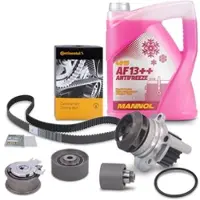 BESTPRICE Zahnriemen + Wasserpumpe + Rollensatz + 5l Kühlerfrostschutz [Hersteller-Nr. 40670142] für Mitsubishi, Skoda, Dodge, VW, Audi, Jeep, Seat