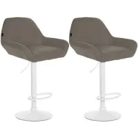 CLP 2er Set Barhocker höhenverstellbar Braga, mit Stoffbezug und Fußstütze | taupe Farbe taupe Gestell Farbe weiß