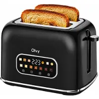 Olvy Toaster, Touchscreen mit Timer, 7 Bräunungsstufen, Extra Breite Schlitze, 6 Programme inkl. Bagel & Waffel, Auftau- & Aufwärmfunktion, Schwarz