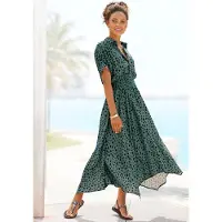 LASCANA Druckkleid "mit Punktedruck und asymmetrischem Saum, Midikleid" Bedrucktes Hemdblusenkleid, Viskosekleid aus leichter Webware