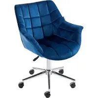 Beliani Bürostuhl Marineblau Samt Gepolstert Gesteppt Höhenverstellbar Drehbar Bremsbare Rollen mit Armlehnen Modern Drehstuhl Büro Arbeitszimmer