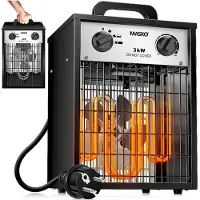 MASKO Elektroheizer Heizlüfter Bauheizer mit integriertem Thermostat elektrisch Heizgerät mit 3 Heizstufen Heizgebläse für Innen- und Außeneinsatz Überlastschutz Elektroheizgebläse