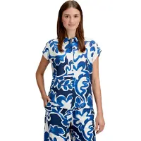 Betty & Co Hemdbluse "Hemdbluse mit Print", Damen, Gr. 38, bunt (weiß, dunkelblau), Obermaterial: 85% Viskose CV. 15% Polyamid PA., Blusen Hemdbluse
