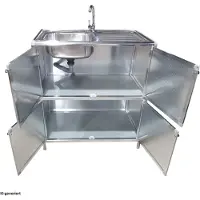 HTI Spüle mit Abtropfläche und Unterschrank für Outdoorküche Silber
