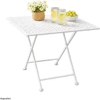 HTI Gartentisch Solea aus Eisen, Weiß, 55 x 55 x 70 cm, mit dekorativem Lochmuster