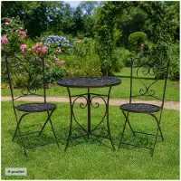 HTI Romantische Gartenmöbel im Vintage-Stil 3-teiliges Bistro-Set aus Metall