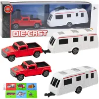 Leantoys Lean Metall-Autobausatz Mit Camper-Anhänger Rot