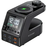BlitzWolf BW-FW10 Wecker mit Ladegerät 2xUSB-A, 4xUSB-C, 240W - 10-in-1 Ladestation, PD3.1, kabelloses Laden, kompatibel mit Apple MacBook Pro 16
